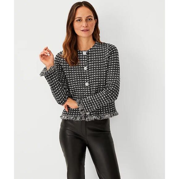 Ann Taylor Size Medium Textured Stitch Sweater Jacket Rhinestone Buttons $149 - Picture 6 of 14